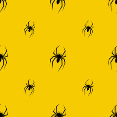 Yellow background and spiders silhouette. Vector insect wallpaper.