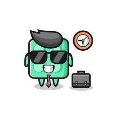 Cartoon mascot of brick toy as a businessman
