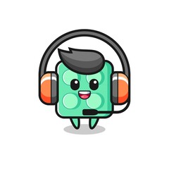Cartoon mascot of brick toy as a customer service
