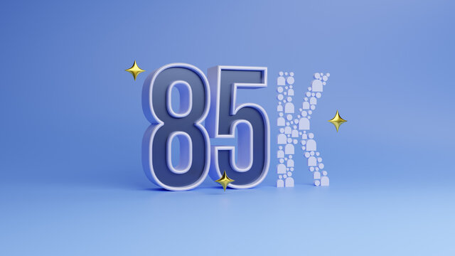 3D Rendering of 85k or eighty-five thousand followers in social media