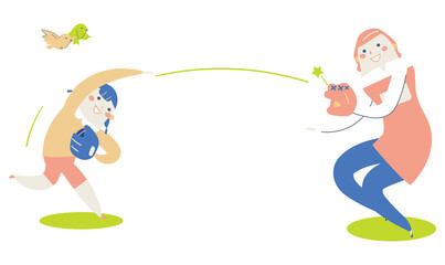 キャッチボールを楽しむ親子　イラスト素材
