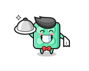 Character mascot of brick toy as a waiters
