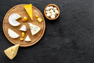 Dairy products - various types of cheese top view