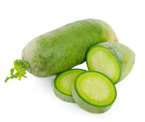 Green radish on white background