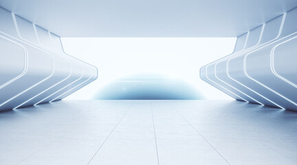 Modern futuristic white space interior. 3D Rendering.