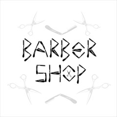 Barber shop vector vintage illustration. Bearded men barbershop monochrome silhouette. Design elements collection for emblems, logo, labels.