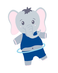 cartoon sportsman elephant with hulla hoop. Vector illustration