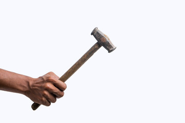 Young man hammer holding in hand