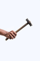 Young man hammer holding in hand