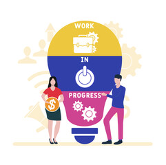 Flat design with people. WIP - Work In Progress acronym. business concept background. Vector illustration for website banner, marketing materials, business presentation, online advertising
