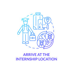 Arrive at internship location concept icon. International internship procedure abstract idea thin line illustration. Meeting with host organisation supervisor. Vector isolated outline color drawing