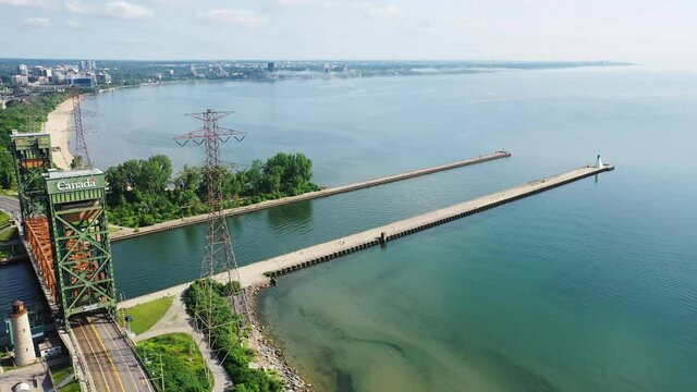 Aerial view of Burlington Ship Canal and Lighthouse 4K