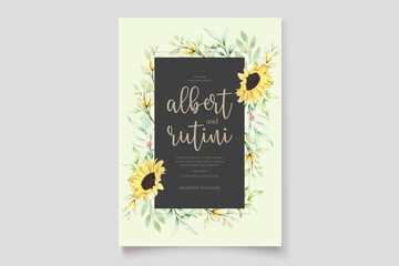 beautiful hand drawn watercolor sunflower invitation card set