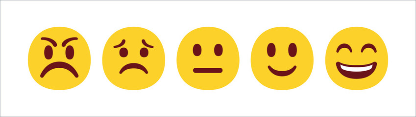 Set of vector emoji ranking bar symbols. Smiley face icons for rating or feedback. Satisfaction level rate emoticon. Customer and user review, survey or vote concept.