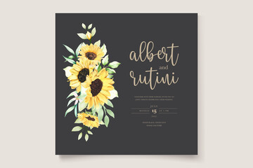 beautiful hand drawn watercolor sunflower invitation card set