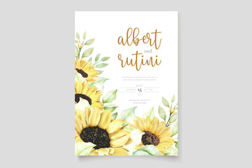 beautiful hand drawn watercolor sunflower invitation card set