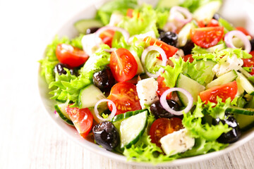 vegetable salad with tomato, cucumber and feta cheese