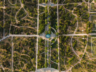 Fountain and symmetry. A large park by the sea from a bird's eye view. Black Sea.