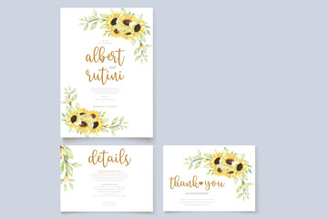 beautiful hand drawn watercolor sunflower invitation card set