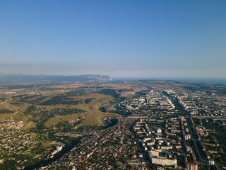 piedmont steppe near the city from a bird's eye view.