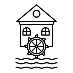 Vector Water Mill Outline Icon Design