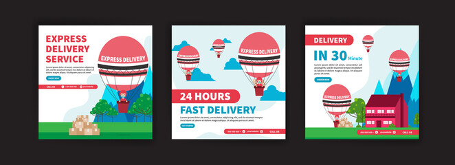 Express delivery service. Fast delivery 24 hours. Delivery in 30 minute. Banner vector for social media ads, web ads, business messages, discount flyers and big sale banners.