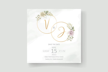 Beautiful soft floral and leaves wedding invitation card design