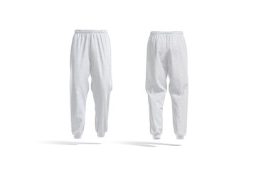 Blank melange sport sweatpants mockup, front and back view