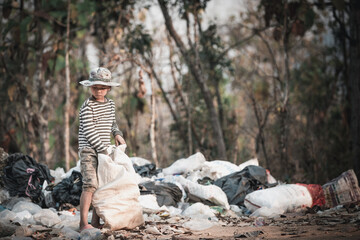 Poor children collect garbage for sale because of poverty, Junk recycle, Child labor, Poverty...