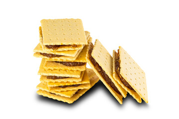 Stack of homemade crispy pineapple cheese shake biscuit on white background.