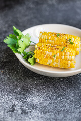 corncob grilled corn fast food meal snack copy space background rustic top view