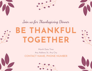 Thanksgiving Invitation Card Designed in Subtle Orange and Purple Colors