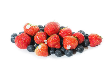 Strawberries and blueberries isolation on white