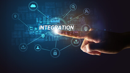 Hand touching cybersecurity button concept