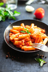 pasta tomato sauce italian classic dish meal on the table snack copy space food background rustic