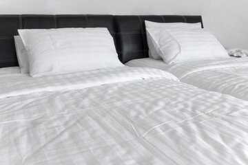 white Pillow, Bedding sheets and pillows up white bedding striped textile in bedroom