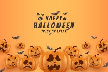 Halloween Background With Pumpkins Bats Bottom