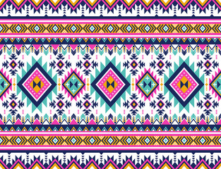 retro color ethnic Navajo seamless pattern. Tribal traditional background design for fabric,carpet,wallpaper,clothing,wrapping,batik. Indian, Scandinavian,Mexican, folk striped pattern in Aztec style. - obrazy, fototapety, plakaty