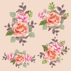 Obraz na płótnie Canvas Floral Bouquet With Love Blooming Concept Design Watercolor Illustration_2