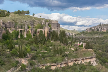 Fototapeta na wymiar Amazing view at the Enchanted City in Cuenca, a natural geological spanish landscape site in Cuenca city, Spain