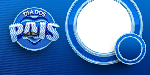 Father's day Banner in Portuguese in the shape of a heart on white background. The phrase Dia dos Pais means Father's Day. 3D illustration