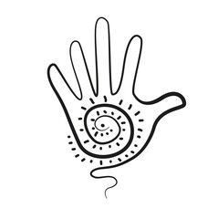 Fototapeta premium Contour of the palm with a spiral inside. Reiki symbol. Vector illustration