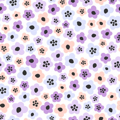 Cute seamless pattern with primitive naive art flowers in scandinavian style