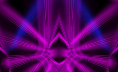 Neon abstract light rays on a dark background. Light effect, laser show, surface reflection. Ultraviolet radiation, nightclub. 3d illustration