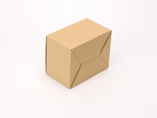 Square cardboard box on a white background.