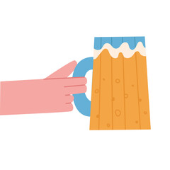 A mug of beer in hand. Flat vector illustration