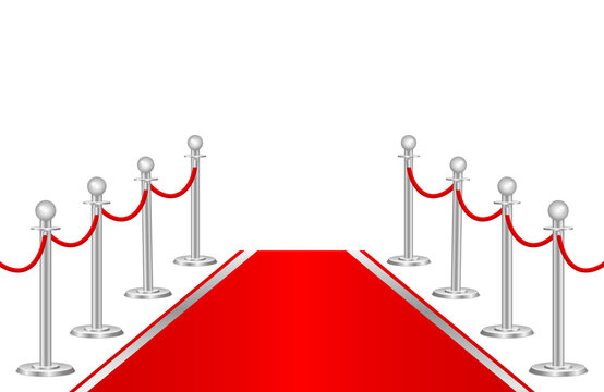 Red carpet and rope path barriers 3d. 