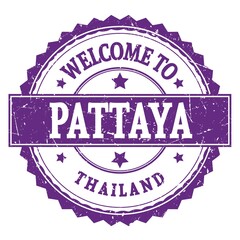 WELCOME TO PATTAYA - THAILAND, words written on violet stamp