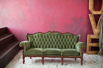 Vintage sofa in dark loft room