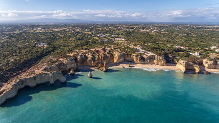 Fototapeta na wymiar Aerial Beautiful Portuguese Beaches Marinha Albufeira View From Sky 2